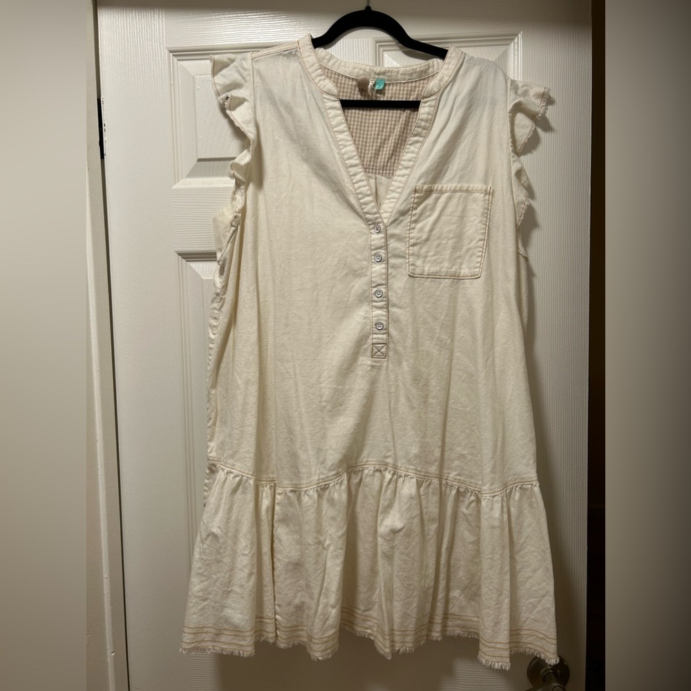 Anthropologie Flounce Tunic Dress Off White 2XL 100% Cotton